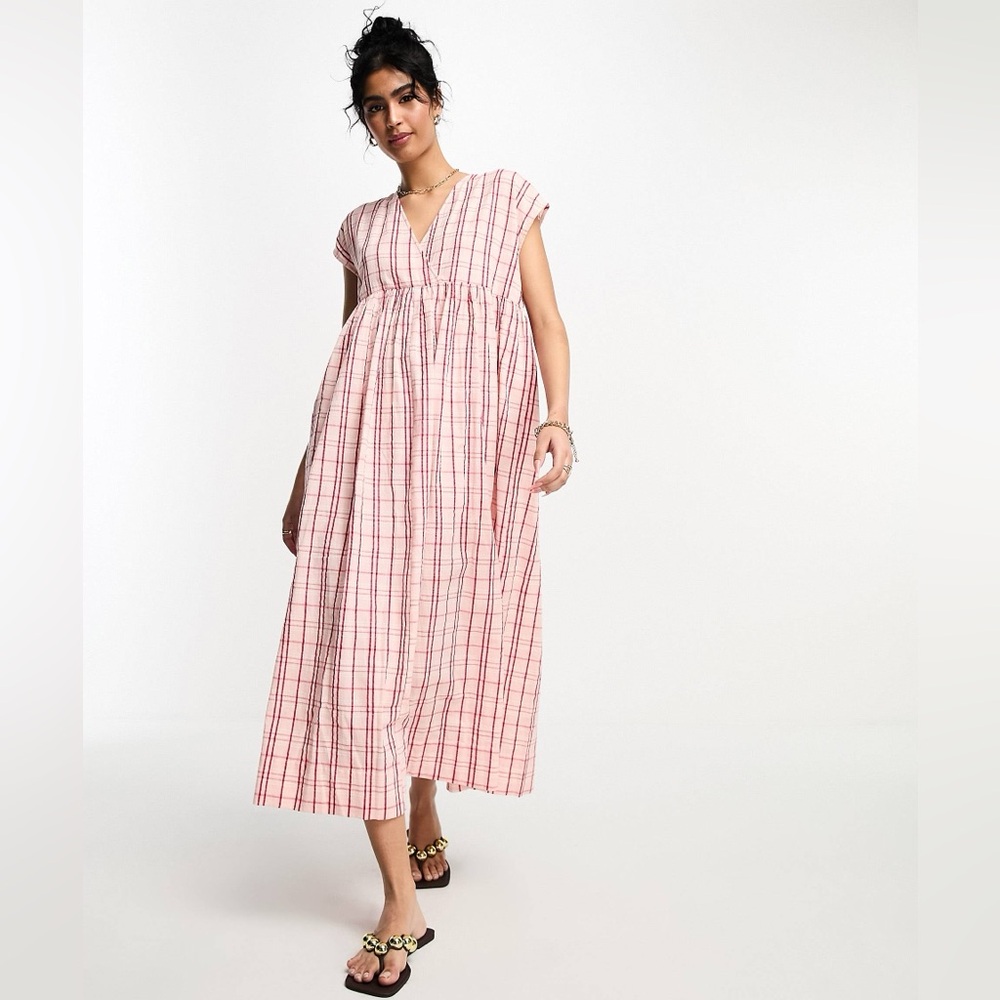ASOS Red and White Plaid Maxi Dress